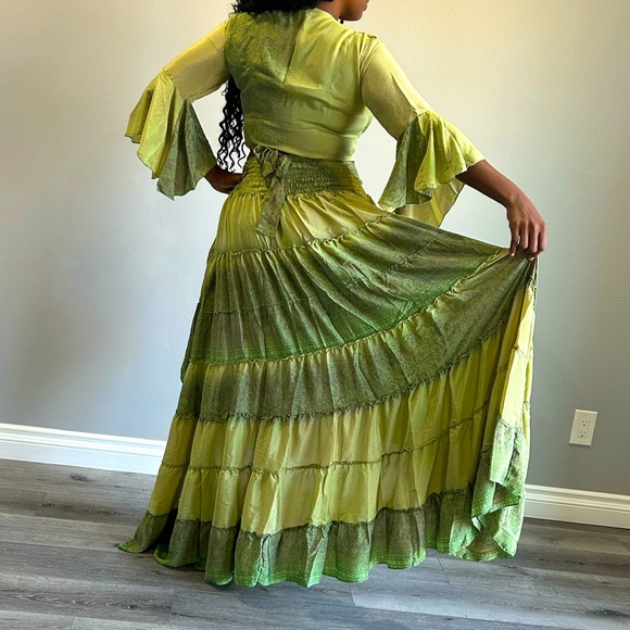 Dress skirt and top set bohemian Indian silk boho - Picture 3 of 4